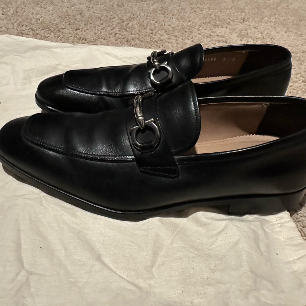 Salvatore Ferragamo Black Leather Loafers with Horsebit Detail